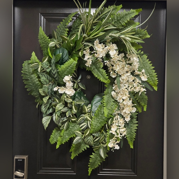 Hand Crafted Other - Lush White Orchid Greenery Grapevine Wreath